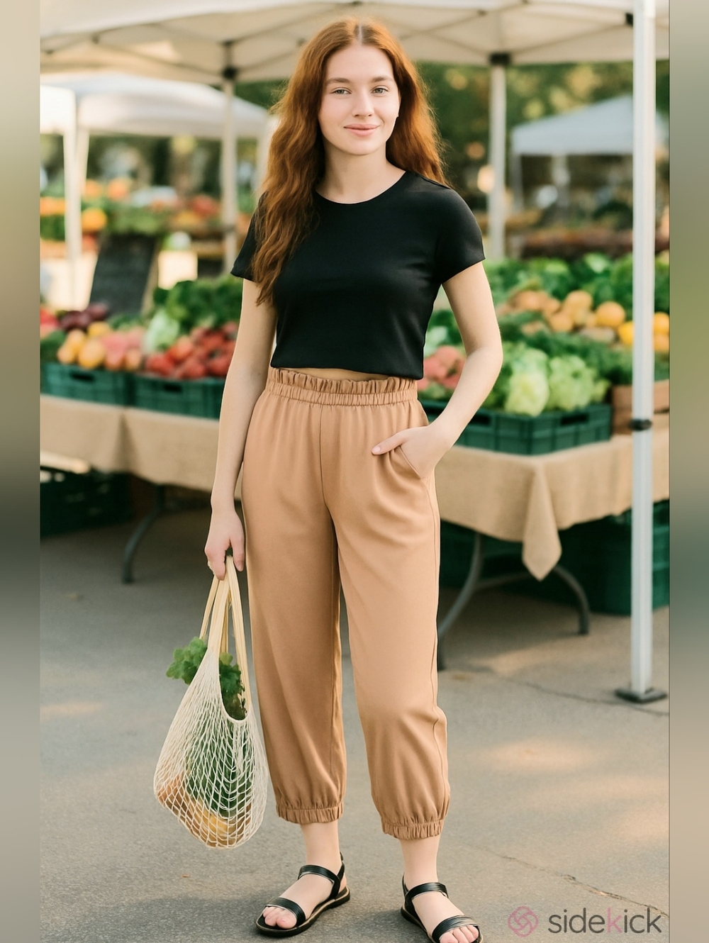 Tan Pull-on Paper Bag Waist Cropped Joggers Pants Goblin Core Quirky